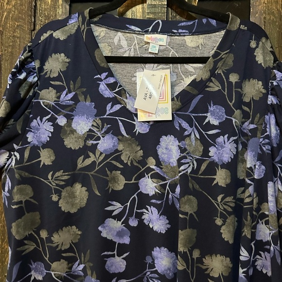 Lularoe AVA Women’s Size 2XL Blue Floral V-neck Mutton Long Sleeve Dress NWT - Picture 4 of 8